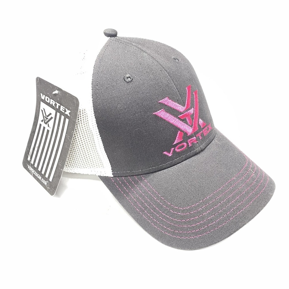 Vortex Optics Embroidered Mesh Back Trucker Hat Gray Pink Logo Adjustable NEW!